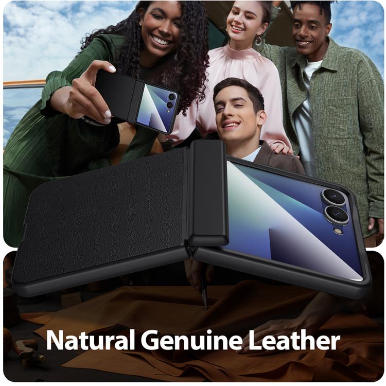 Custodia per telefono in vera pelle verniciata a spruzzo con pellicola HD integrata., For Galaxy Z Flip7 5G