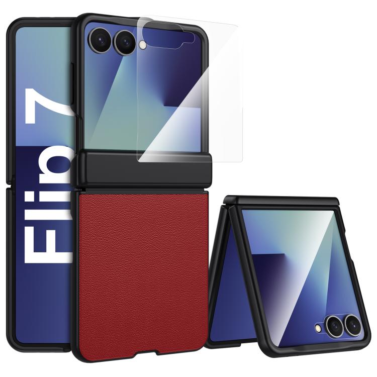 Custodia per telefono in vera pelle verniciata a spruzzo con pellicola HD integrata., For Galaxy Z Flip7 5G