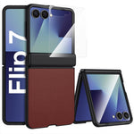 Custodia per telefono in vera pelle verniciata a spruzzo con pellicola HD integrata., For Galaxy Z Flip7 5G
