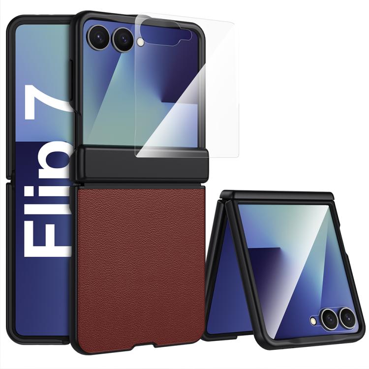 Custodia per telefono in vera pelle verniciata a spruzzo con pellicola HD integrata., For Galaxy Z Flip7 5G