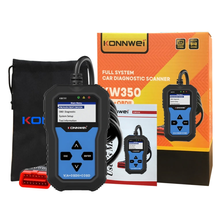 KONNWEI KW350 OBDII 12V Rilevatore di diagnostica per auto con schermo in bianco e nero da 2 pollici V007 per Audi / Volkswagen, KW350