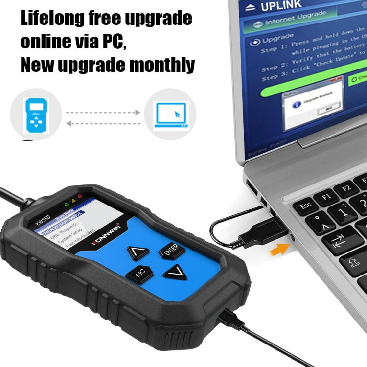 KONNWEI KW350 OBDII 12V Rilevatore di diagnostica per auto con schermo in bianco e nero da 2 pollici V007 per Audi / Volkswagen, KW350