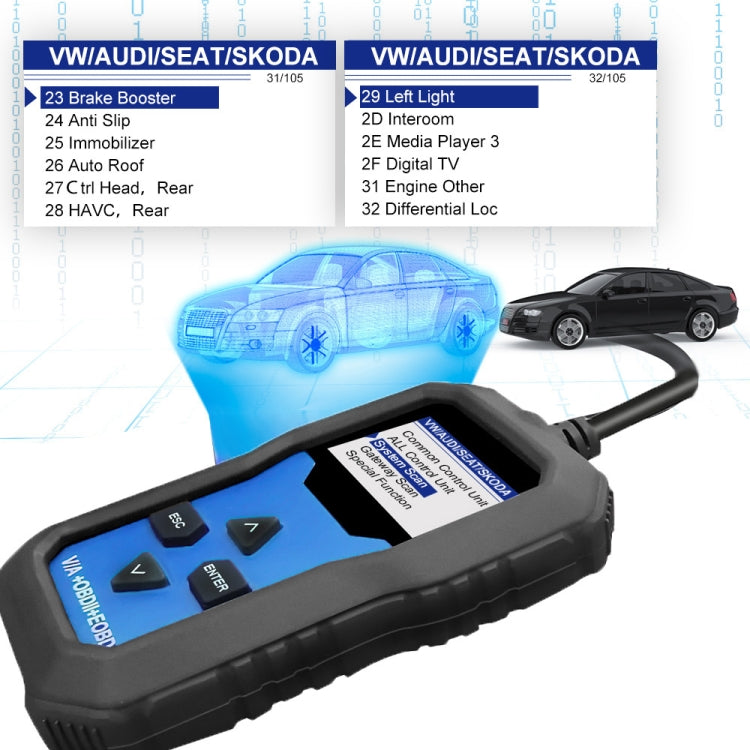 KONNWEI KW350 OBDII 12V Rilevatore di diagnostica per auto con schermo in bianco e nero da 2 pollici V007 per Audi / Volkswagen, KW350