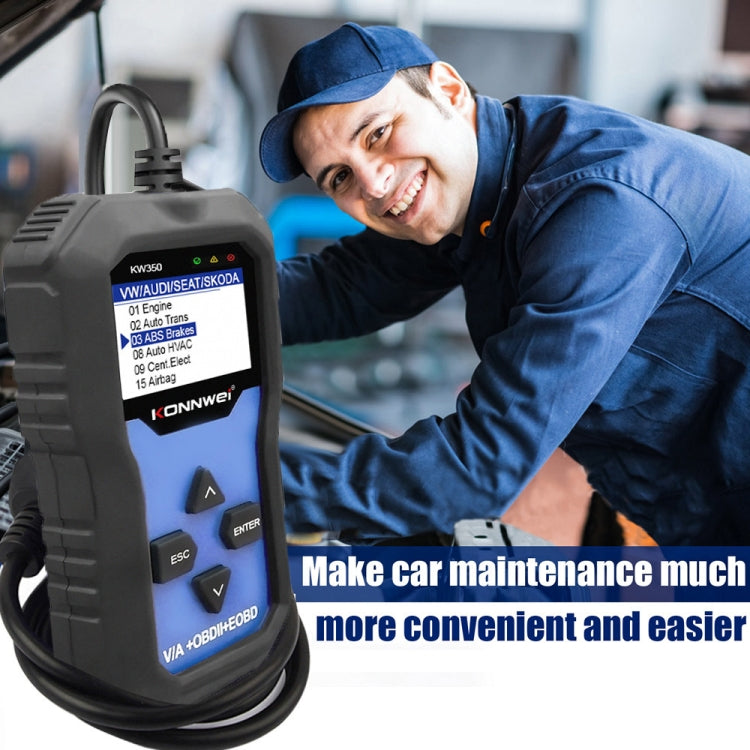 KONNWEI KW350 OBDII 12V Rilevatore di diagnostica per auto con schermo in bianco e nero da 2 pollici V007 per Audi / Volkswagen, KW350