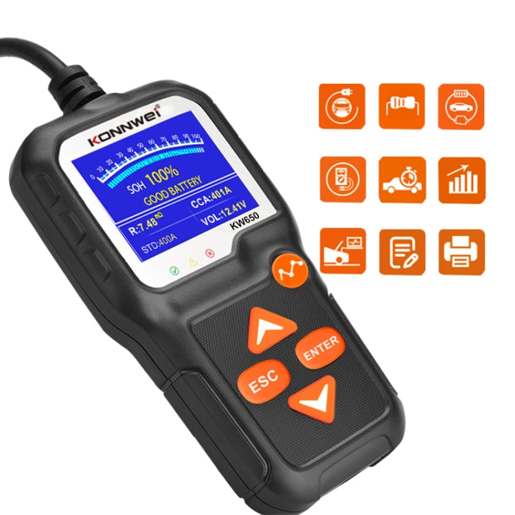 KONNWEI KW650 Rilevatore per tosaerba a batteria per auto e moto 6V-12V con display a colori da 2,4 pollici e grafico della forma d'onda, KW650
