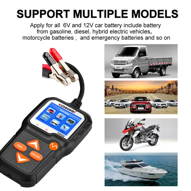 KONNWEI KW650 Rilevatore per tosaerba a batteria per auto e moto 6V-12V con display a colori da 2,4 pollici e grafico della forma d'onda, KW650
