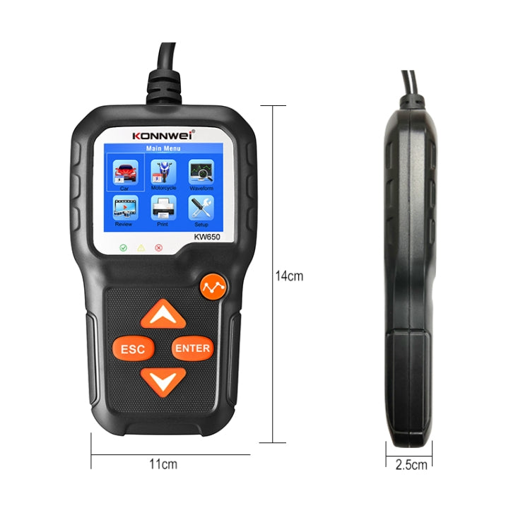 KONNWEI KW650 Rilevatore per tosaerba a batteria per auto e moto 6V-12V con display a colori da 2,4 pollici e grafico della forma d'onda, KW650