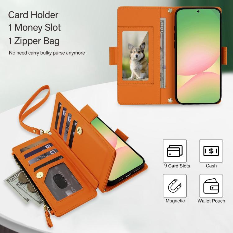 Borsa a tracolla con cerniera e 9 scomparti per carte di credito, custodia per telefono in pelle vegana., For Galaxy A36 / A37 / A56 5G