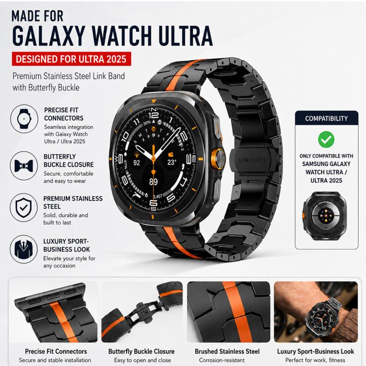 Confezione da 5 cinturini per orologio in acciaio inossidabile con fibbia a farfalla xDfin, For Galaxy Watch Ultra / Ultra 2025, For Galaxy Watch8 / 8 Classic