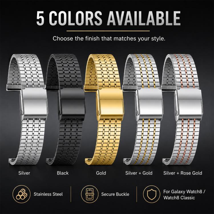 Confezione da 5 cinturini per orologio in acciaio inossidabile con fibbia a sette perline xDfind, For Galaxy Watch8 / 8 Classic