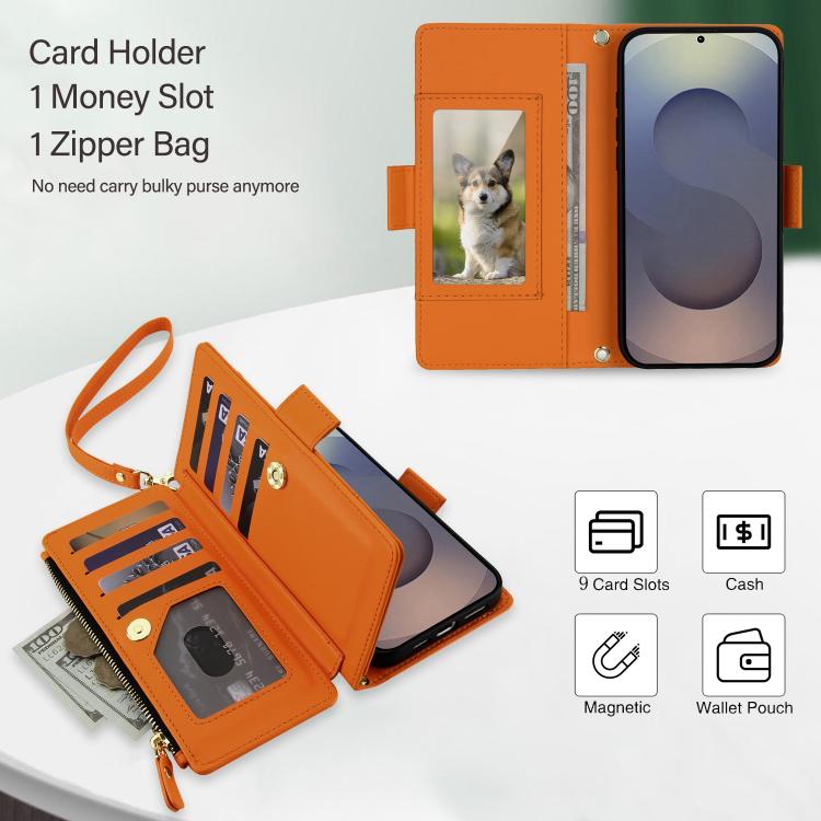 Borsa a tracolla con cerniera e 9 scomparti per carte di credito, custodia per telefono in pelle vegana., For Galaxy S26 Ultra 5G, For Galaxy S25 Ultra 5G, For Galaxy S24 Ultra 5G