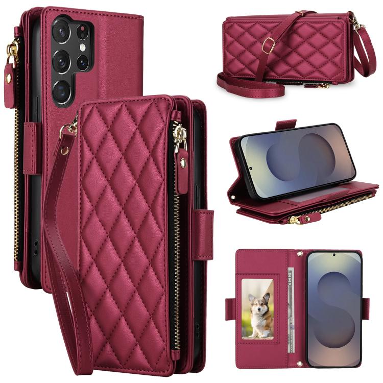 Borsa a tracolla con cerniera e 9 scomparti per carte di credito, custodia per telefono in pelle vegana., For Galaxy S26 Ultra 5G, For Galaxy S25 Ultra 5G, For Galaxy S24 Ultra 5G