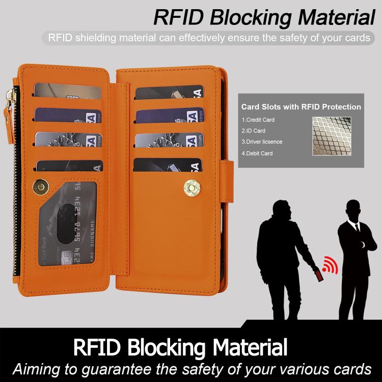 Borsa a tracolla con cerniera e 9 scomparti per carte di credito, custodia per telefono in pelle vegana., For iPhone 17 Pro Max, For iPhone 17 Pro, For iPhone 16 Pro Max