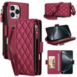 Borsa a tracolla con cerniera e 9 scomparti per carte di credito, custodia per telefono in pelle vegana., For iPhone 16 Pro, For iPhone 15 Pro Max, For iPhone 15 Pro