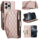 Borsa a tracolla con cerniera e 9 scomparti per carte di credito, custodia per telefono in pelle vegana., For iPhone 16 Pro, For iPhone 15 Pro Max, For iPhone 15 Pro