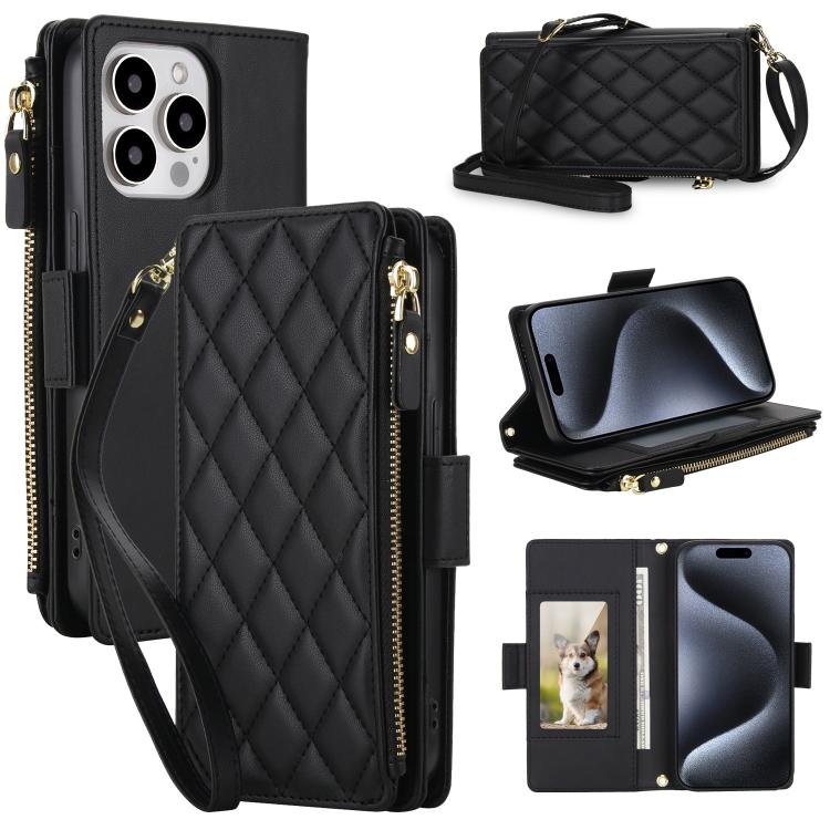 Borsa a tracolla con cerniera e 9 scomparti per carte di credito, custodia per telefono in pelle vegana., For iPhone 16 Pro, For iPhone 15 Pro Max, For iPhone 15 Pro