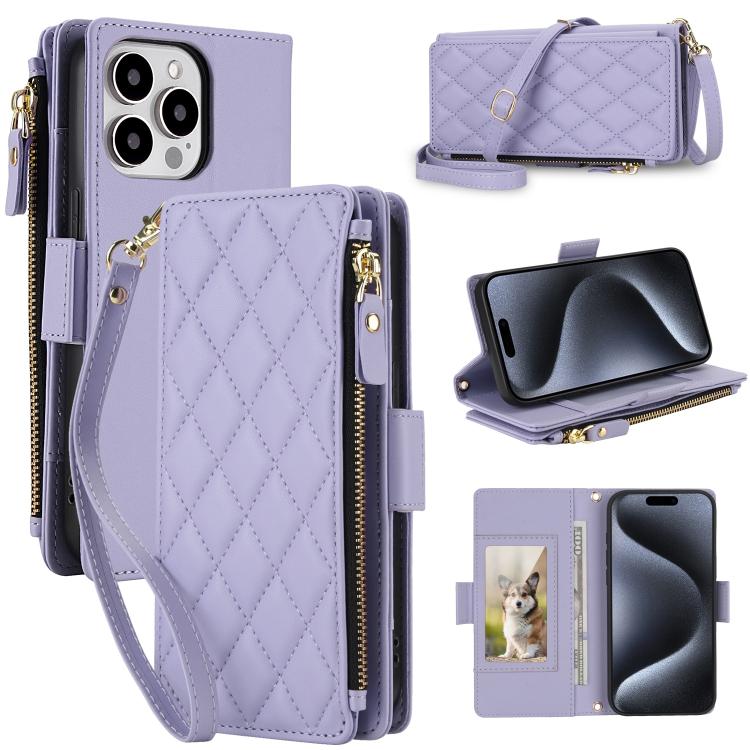 Borsa a tracolla con cerniera e 9 scomparti per carte di credito, custodia per telefono in pelle vegana., For iPhone 16 Pro, For iPhone 15 Pro Max, For iPhone 15 Pro