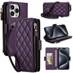 Borsa a tracolla con cerniera e 9 scomparti per carte di credito, custodia per telefono in pelle vegana., For iPhone 16 Pro, For iPhone 15 Pro Max, For iPhone 15 Pro