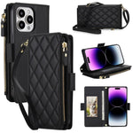 Borsa a tracolla con cerniera e 9 scomparti per carte di credito, custodia per telefono in pelle vegana., For iPhone 14 Pro, For iPhone 14 Pro Max, For iPhone 13 Pro Max