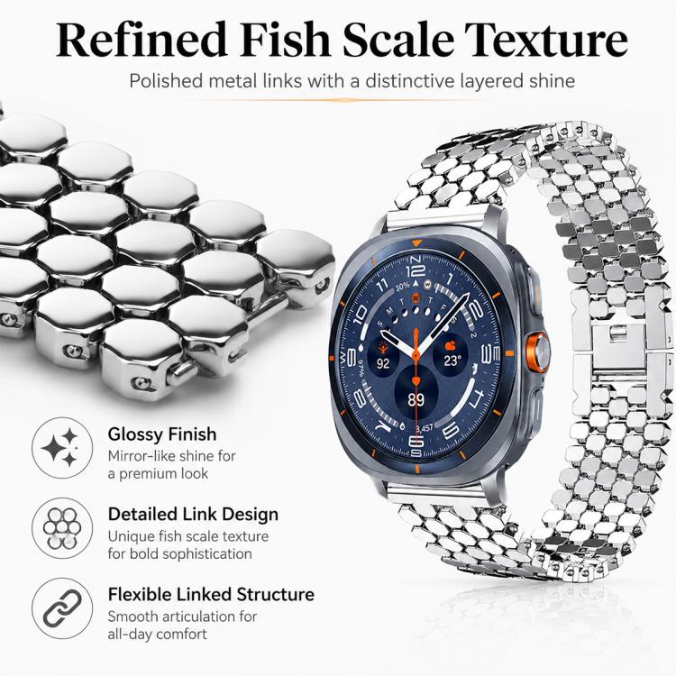 Confezione da 4 cinturini per orologio in metallo con texture a squame di pesce xDfin, For Galaxy Watch Ultra / Ultra 2025, For Galaxy Watch8 / 8 Classic