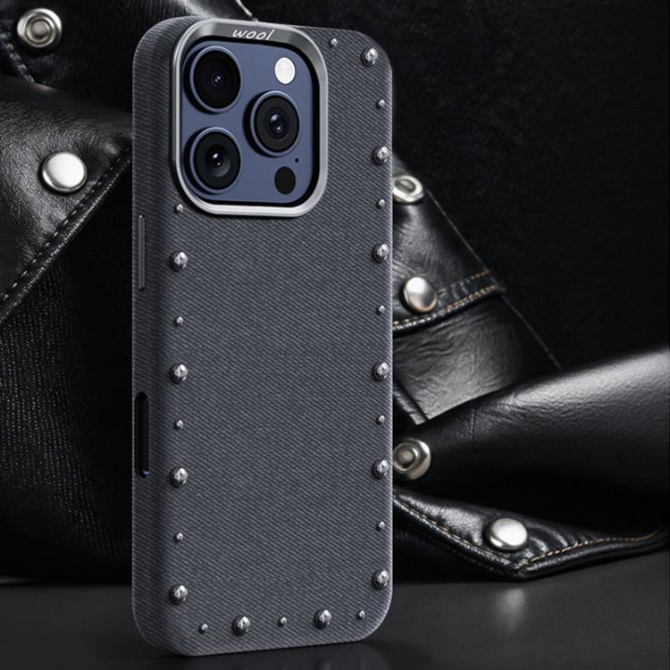 Custodia magnetica per telefono a copertura totale con texture denim della serie Rivet., For iPhone 16 Pro Max, For iPhone 16 Pro, For iPhone 16 Plus, For iPhone 16