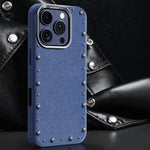 Custodia magnetica per telefono a copertura totale con texture denim della serie Rivet., For iPhone 16 Pro Max, For iPhone 16 Pro, For iPhone 16 Plus, For iPhone 16