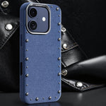 Custodia magnetica per telefono a copertura totale con texture denim della serie Rivet., For iPhone 16 Pro Max, For iPhone 16 Pro, For iPhone 16 Plus, For iPhone 16