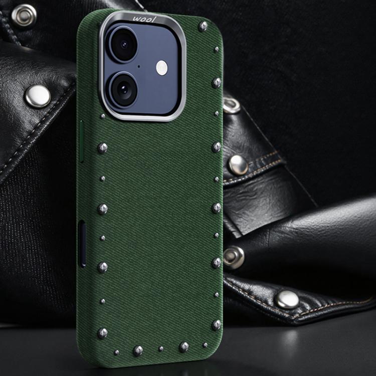 Custodia magnetica per telefono a copertura totale con texture denim della serie Rivet., For iPhone 16 Pro Max, For iPhone 16 Pro, For iPhone 16 Plus, For iPhone 16