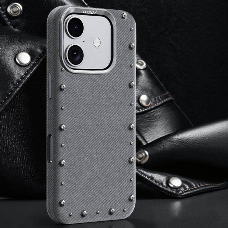 Custodia magnetica per telefono a copertura totale con texture denim della serie Rivet., For iPhone 16 Pro Max, For iPhone 16 Pro, For iPhone 16 Plus, For iPhone 16