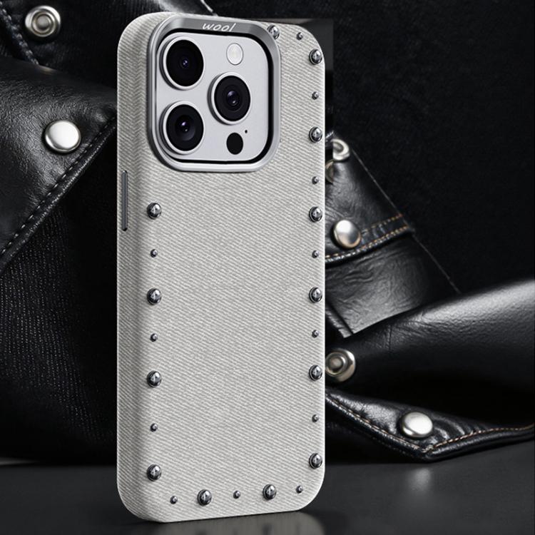 Custodia magnetica per telefono a copertura totale con texture denim della serie Rivet., For iPhone 15 Pro Max, For iPhone 15 Pro, For iPhone 15 Plus, For iPhone 15