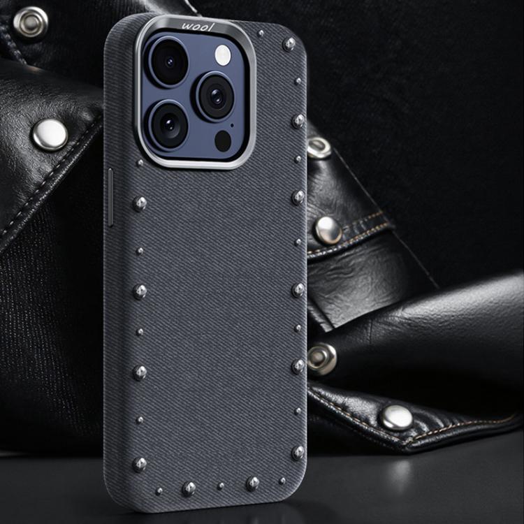 Custodia magnetica per telefono a copertura totale con texture denim della serie Rivet., For iPhone 15 Pro Max, For iPhone 15 Pro, For iPhone 15 Plus, For iPhone 15