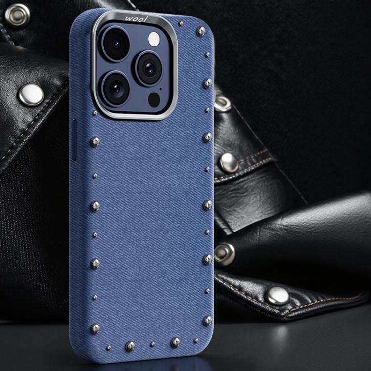 Custodia magnetica per telefono a copertura totale con texture denim della serie Rivet., For iPhone 15 Pro Max, For iPhone 15 Pro, For iPhone 15 Plus, For iPhone 15