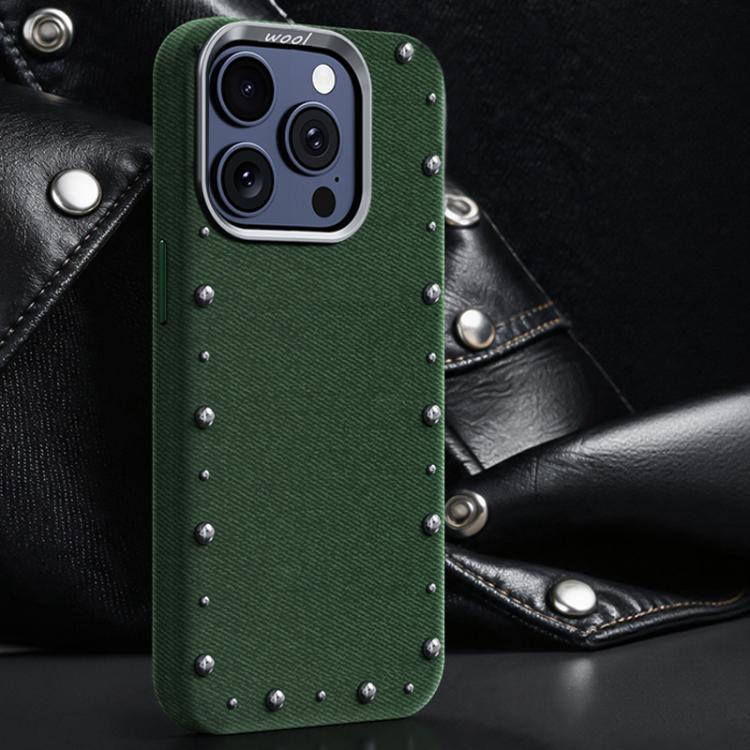 Custodia magnetica per telefono a copertura totale con texture denim della serie Rivet., For iPhone 15 Pro Max, For iPhone 15 Pro, For iPhone 15 Plus, For iPhone 15