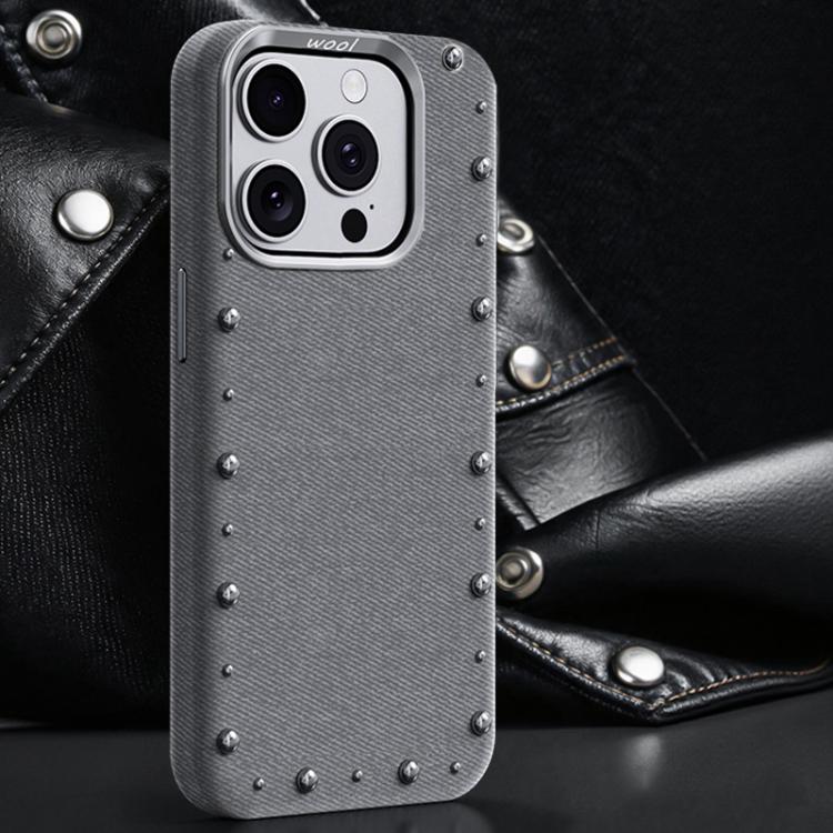 Custodia magnetica per telefono a copertura totale con texture denim della serie Rivet., For iPhone 15 Pro Max, For iPhone 15 Pro, For iPhone 15 Plus, For iPhone 15
