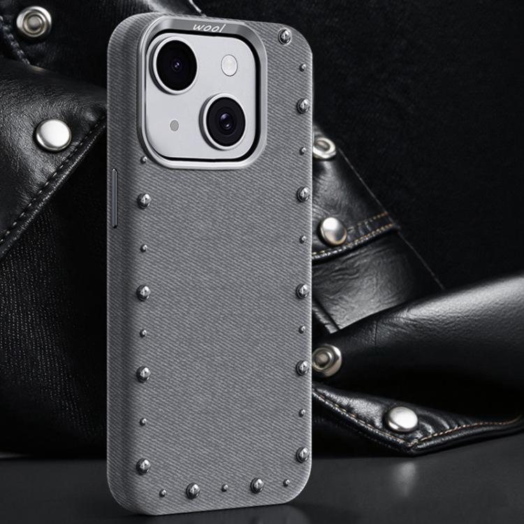 Custodia magnetica per telefono a copertura totale con texture denim della serie Rivet., For iPhone 15 Pro Max, For iPhone 15 Pro, For iPhone 15 Plus, For iPhone 15