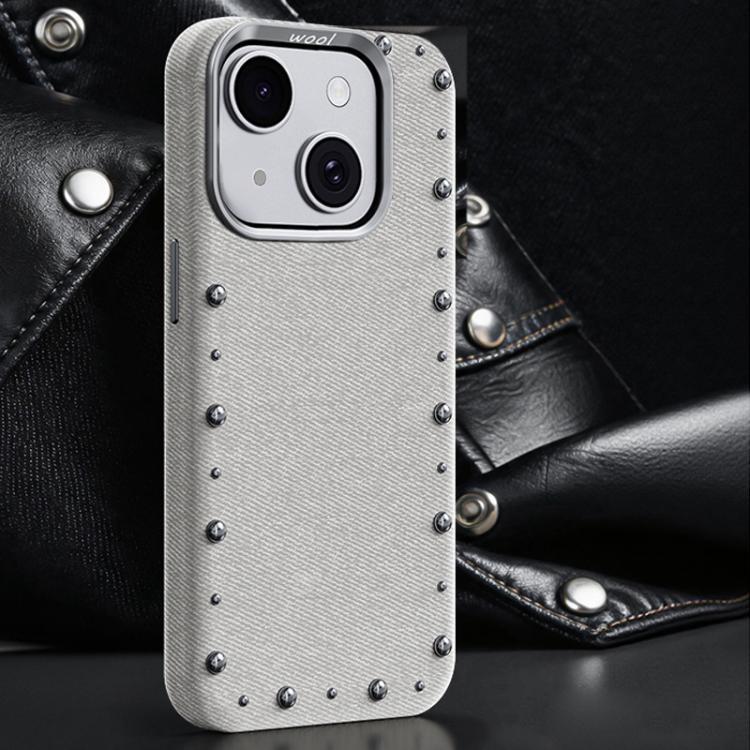 Custodia magnetica per telefono a copertura totale con texture denim della serie Rivet., For iPhone 15 Pro Max, For iPhone 15 Pro, For iPhone 15 Plus, For iPhone 15