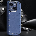 Custodia magnetica per telefono a copertura totale con texture denim della serie Rivet., For iPhone 15 Pro Max, For iPhone 15 Pro, For iPhone 15 Plus, For iPhone 15