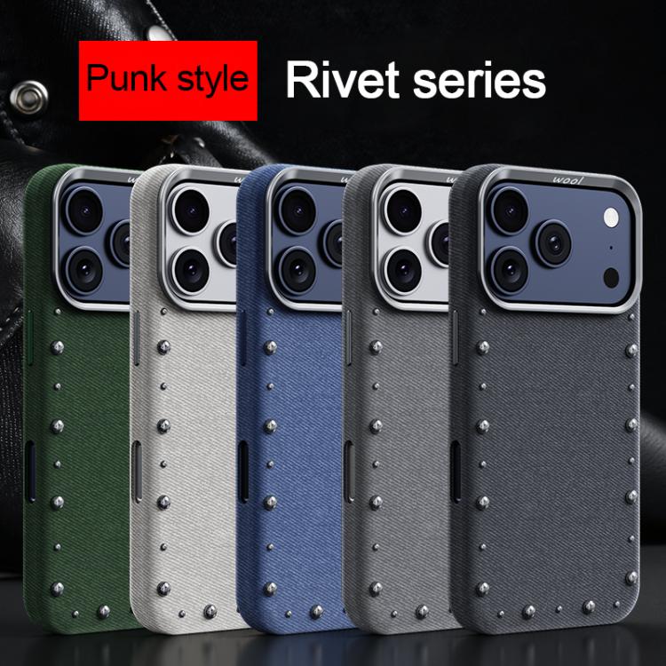 Custodia magnetica per telefono a copertura totale con texture denim della serie Rivet., For iPhone 15 Pro Max, For iPhone 15 Pro, For iPhone 15 Plus, For iPhone 15