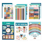 Set di 16 poster murali per l'apprendimento dell'inglese in stile bohémien per la prima infanzia.