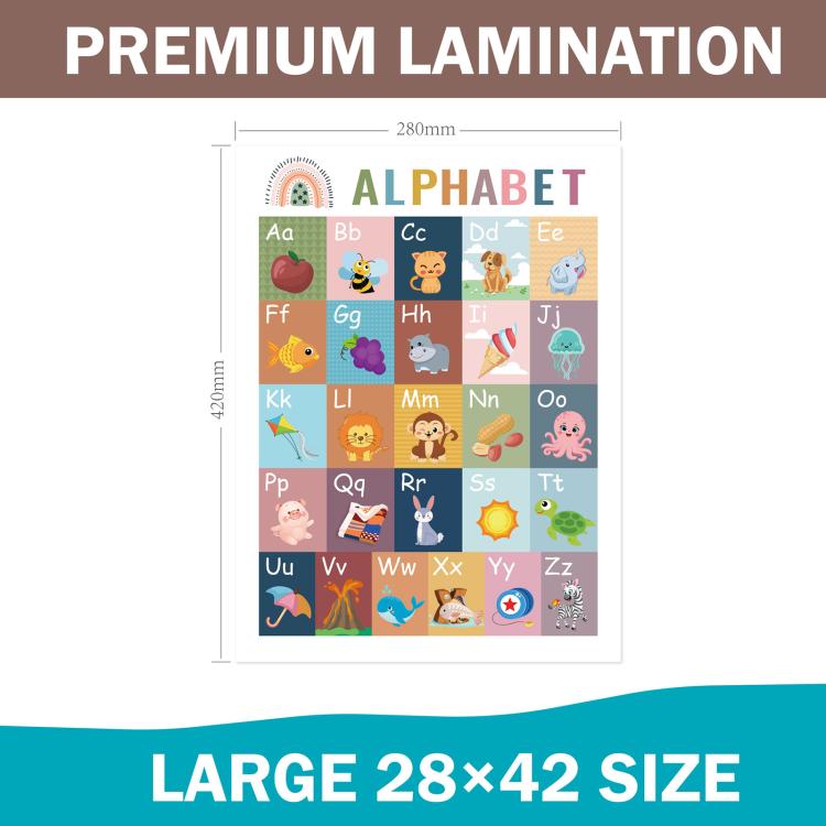 Set di 16 poster murali per l'apprendimento dell'inglese in stile bohémien per la prima infanzia.