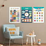 Set di 16 poster murali per l'apprendimento dell'inglese in stile bohémien per la prima infanzia.