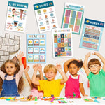 Set di 16 poster murali per l'apprendimento dell'inglese in stile bohémien per la prima infanzia.