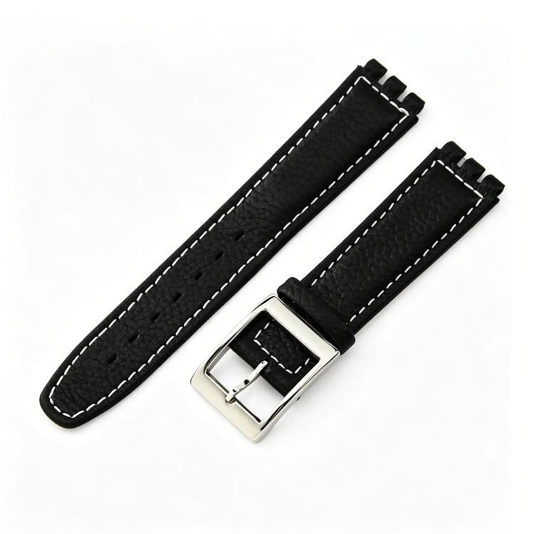 Cinturino per orologio xDfind con fibbia convessa color acciaio e texture litchi in vera pelle., For Swatch 17mm
