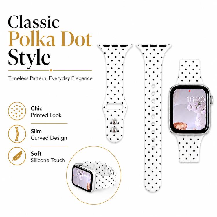 Cinturino per orologio in silicone sottile con fibbia a doppio perno e stampa a pois., For Apple Watch 46mm / 49mm / 45mm / 44mm, For Apple Watch 42mm / 41mm / 40mm / 38mm