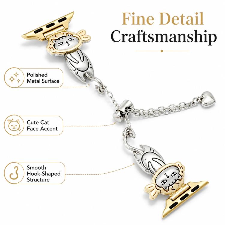 Bracciale a catena Line Cat, cinturino in metallo per orologio, For Apple Watch 46mm / 49mm / 45mm / 44mm, For Apple Watch 42mm / 41mm / 40mm / 38mm