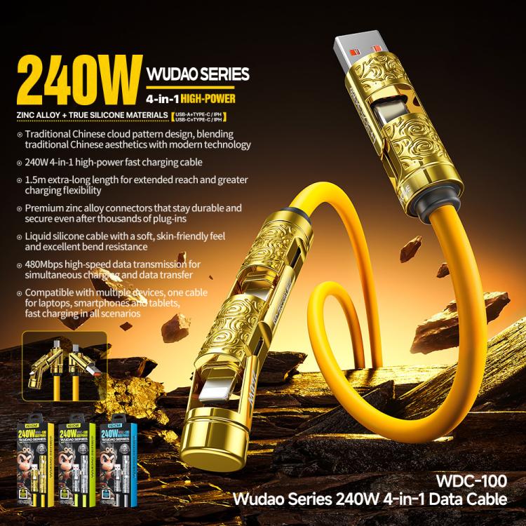 Cavo dati 4 in 1 WK WDC-100 serie Wudao da USB-A, Type-C a Type-C, 8 pin, 240 W, 1.5m