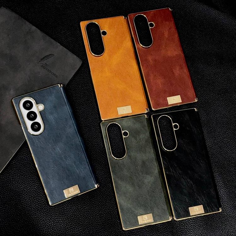 Custodia per telefono in PU con texture Crazy Horse a doppio asse galvanizzato., For Galaxy Z Fold8 Ultra 5G, For Galaxy Z Fold7, For Galaxy Z Fold6, For Galaxy Z Fold5
