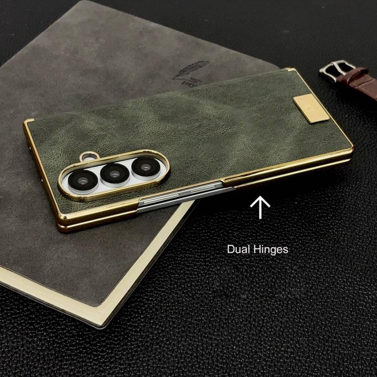 Custodia per telefono in PU con texture Crazy Horse a doppio asse galvanizzato., For Galaxy Z Fold8 Ultra 5G, For Galaxy Z Fold7, For Galaxy Z Fold6, For Galaxy Z Fold5