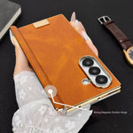Custodia per telefono in PU con texture Crazy Horse a doppio asse galvanizzato., For Galaxy Z Fold8 Ultra 5G, For Galaxy Z Fold7, For Galaxy Z Fold6, For Galaxy Z Fold5