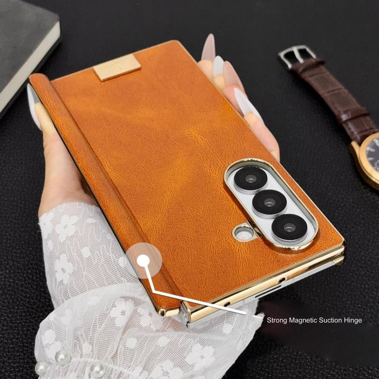 Custodia per telefono in PU con texture Crazy Horse a doppio asse galvanizzato., For Galaxy Z Fold8 Ultra 5G, For Galaxy Z Fold7, For Galaxy Z Fold6, For Galaxy Z Fold5